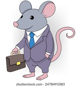 Cartoon mouse dressed in a suit, holding a briefcase. Ideal for business and corporate themes.