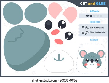 Cartoon Mouse. Education paper game for preshool children. Cut parts of the image and glue on the paper. Vector illustration. Cut and Glue Game.