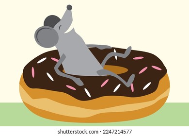 A cartoon mouse is enjoying a doughnut he has found