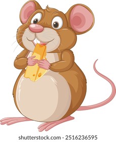 Cartoon mouse enjoying a piece of cheese