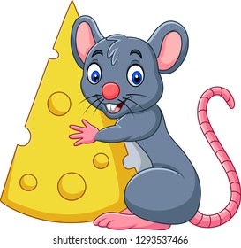 Cartoon mouse holding a big slice of cheese