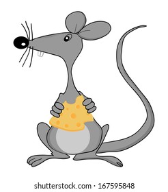 Cartoon mouse holding a cheese