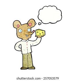 cartoon mouse holding cheese with thought bubble