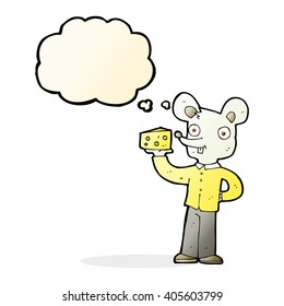 cartoon mouse holding cheese with thought bubble