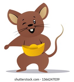 Cartoon mouse holding hat vector illustartion on white background