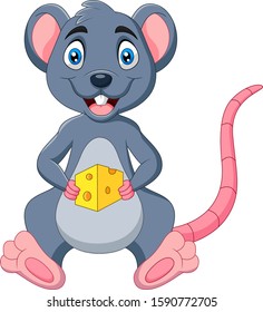 Cartoon mouse holding slice of cheese