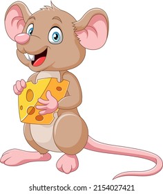 Cartoon mouse holding slice of cheese