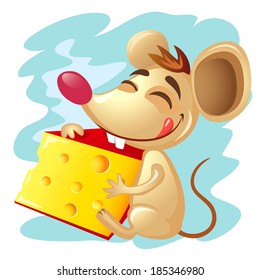 Cartoon mouse holding a wedge of cheese