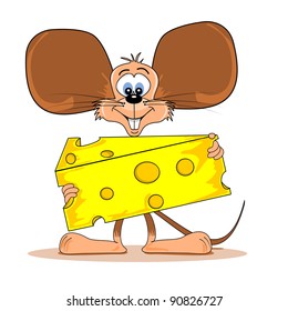 Cartoon mouse holding a wedge of cheese