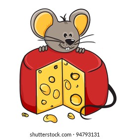 Cartoon mouse holding a wedge of cheese