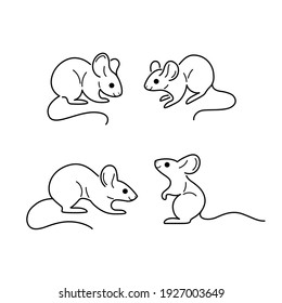 Cartoon mouse icon set. Cute animal character in different poses. Flat vector illustration for prints, clothing, packaging, stickers.