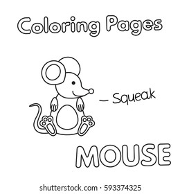 Cartoon mouse illustration. Vector coloring book pages for children