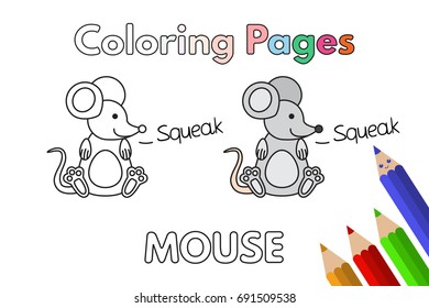 Cartoon mouse illustration. Vector coloring book pages for children