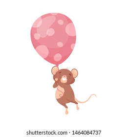 Cartoon mouse with a large balloon. Vector illustration on white background.