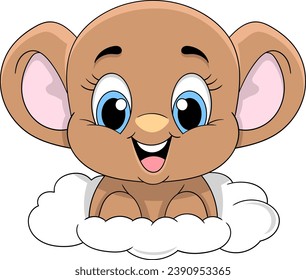 cartoon mouse logo playing with clouds happily. creative image