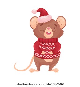 Cartoon mouse in a red sweater. Vector illustration