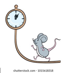 Cartoon mouse running up the clock