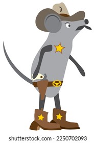A cartoon mouse sheriff is getting ready to draw his pistol