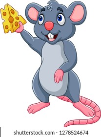 Ratón de caricatura que muestra la rebanada de queso