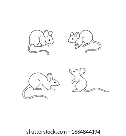 Cartoon mouse sketch line icon. Сute animals set of icons.