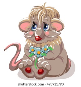 cartoon mouse with a small bouquet