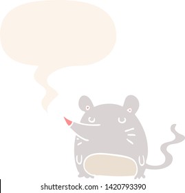 cartoon mouse with speech bubble in retro style