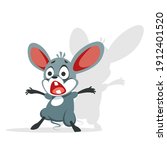 The cartoon mouse is terrified. The little rat shuddered and screamed in fright. Vector illustration of a character isolated on a white background.