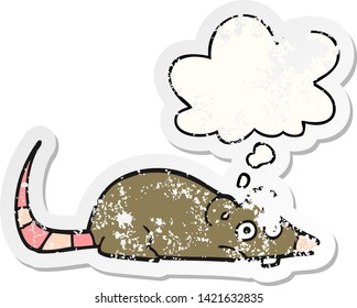 cartoon mouse with thought bubble as a distressed worn sticker
