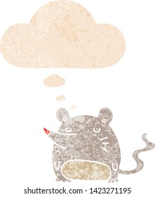 ratón de dibujos animados con burbuja de pensamiento en un estilo retro grunge angustiado