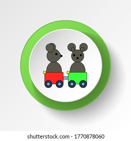 icono del botón coloreado del juguete del tren del ratón de dibujos animados. Los signos y símbolos se pueden utilizar para web, logotipo, aplicación móvil, interfaz de usuario, UX