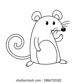 Cartoon mouse vector illustration isolated on white background. Cute rat vector cartoon coloring page.