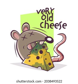 cartoon mouse with very old cheese