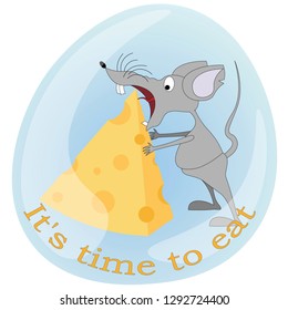 cartoon mouse wants to eat a huge chunk of cheese design for children