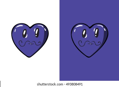 Cartoon Moustaches Emoji in Heart shape. Blue color Vector Illustration