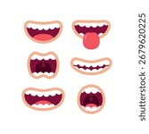 Cartoon Mouth Expressions Set. Vector Illustration of Funny Talking and Laughing Mouth Icons