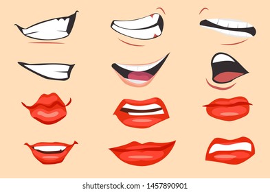 Cartoon Mouth Expressions Set. Vector Illustration.
