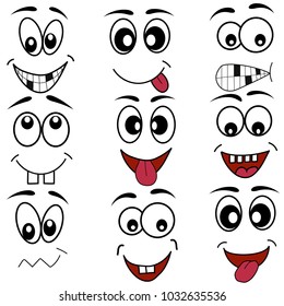 cartoon mouth eyes face icons set of vector symbol design. Beautiful illustration,