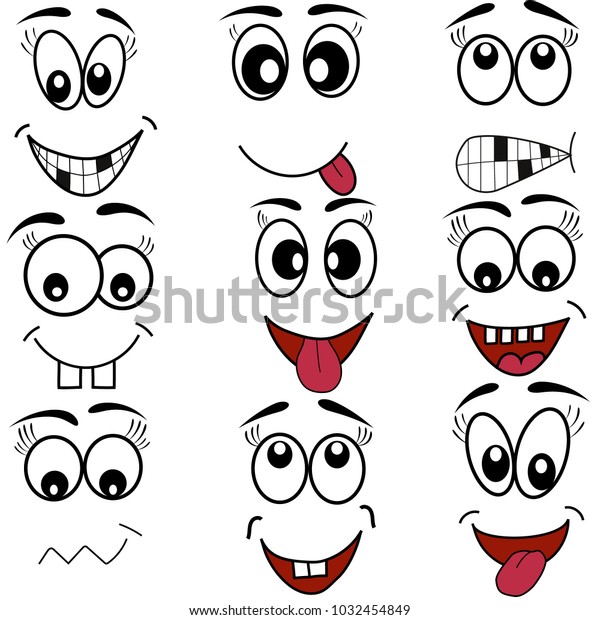 Cartoon Mouth Eyes Set Face Icons Stock Vector (Royalty Free) 1032454849