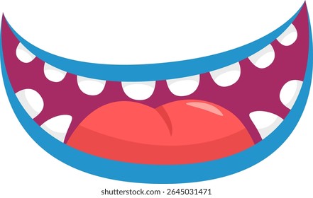 Cartoon mouth with large white teeth and pink tongue, showing happiness and joy, ideal for illustrations, animations and children s designs