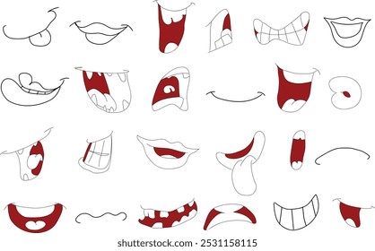 Cartoon Mouth and Lip Expressions Vector Set