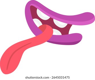 Cartoon mouth with purple lips sticking out a long, pink tongue in a silly and playful expression, creating a humorous and lighthearted visual