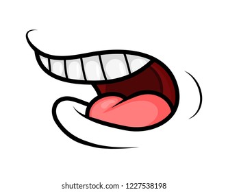 Cartoon Mouth smile. Tongue, Teeth. Expressive Emotions. Simple flat design isolated on white background