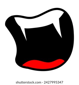 Cartoon mouth with vampire teeth. Aggressive mouth expression with fangs. Vector illustration isolated on white background.