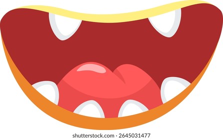Cartoon mouth widely opening, showcasing a vibrant tongue and bright teeth, exuding joy and playfulness, perfect for a variety of design projects and cheerful themes