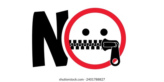 Cartoon mouth, zipper face. Zip fastener with zipper puller. Keeping quiet, silence concept. Keep a secret icon. zippered mouth. closed or open Zippers. Unzip, zipper locks. No speak or talking.