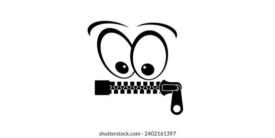 Cartoon mouth, zipper face. Zip fastener with zipper puller. Keeping quiet, silence concept. Keep a secret icon. zippered mouth. closed or open Zippers. Unzip, zipper locks. No speak or talking.