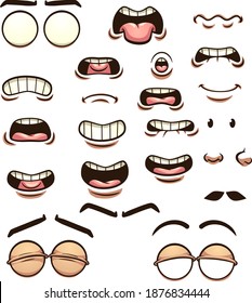 Cartoon mouths pronouncing different phonemes. Vector clip art illustration with simple gradients. Some elements on separate layers.
