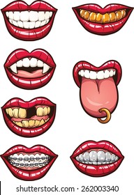 Cartoon mouths. Vector clip art illustration with simple gradients. Each on a separate layer. 