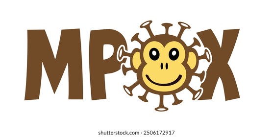 Cartoon Mpox, monkey virus or monkeypox. Stop the virus belongs to the genus Orthopoxvirus in the family Poxviridae. infectious disease. Ape face sign. Vector monkey pox symbol or icon.