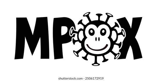 Cartoon Mpox, monkey virus or monkeypox. Stop the virus belongs to the genus Orthopoxvirus in the family Poxviridae. infectious disease. Ape face sign. Vector monkey pox symbol or icon.